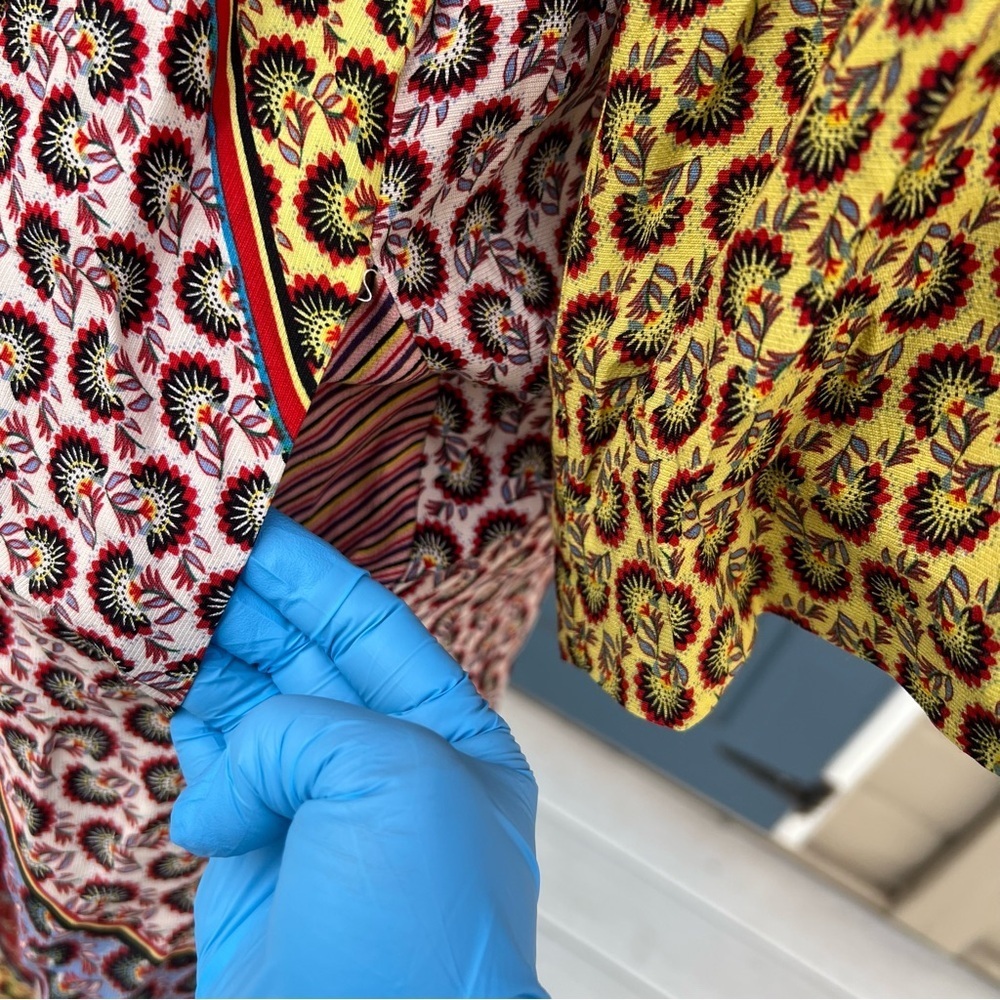 Cabi Multicolor Longline Kimono w/Tie and pockets Patchwork Boho Women’s Size S - Picture 5 of 9